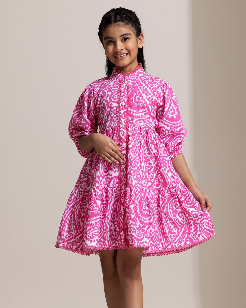 Girls Pink Printed Frock
