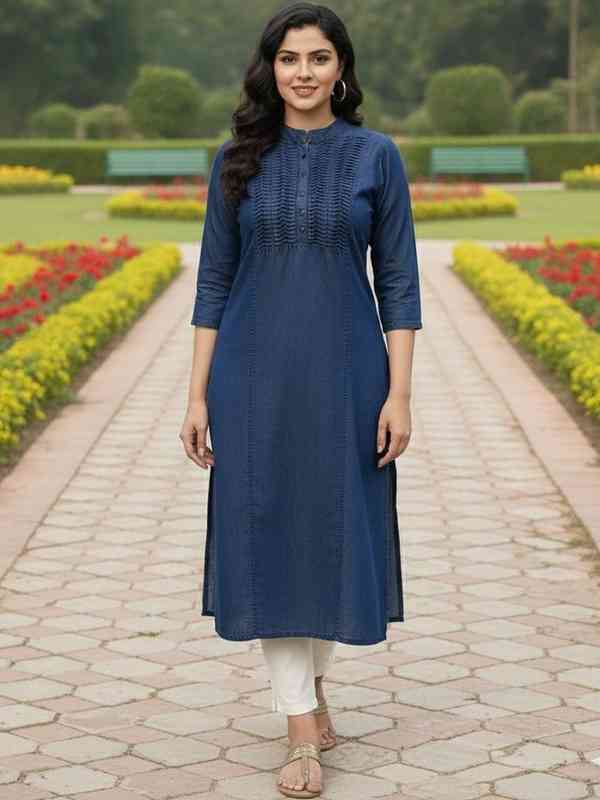 Navy Blue Embroidered Kurti